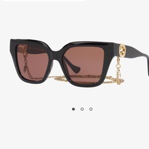 Gucci GG 1023S 005 Black Plastic Cat-Eye Sunglasses Brown Lens. NWOT